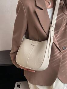 Borsa a tracolla da donna di colore unito, di grande capacità, adatta per l'uso quotidiano e gli spostamenti - Bianco - Visualizzare 5