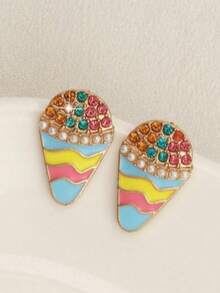 1 Cặp bông tai hình bỏng ngô và kem giả ngọc trai phong cách Âu Mỹ sáng tạo ngộ nghĩnh kèm đá giả (Không kèm thẻ) - Nhiều màu - Xem 13