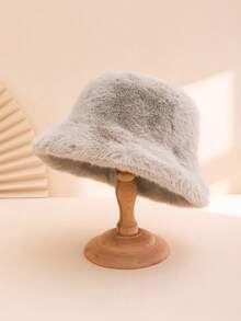 1 件男女通用纯色蓬松宽边休闲渔夫帽，讨人喜欢，温暖，适合秋季，适合日常休闲、情侣出游