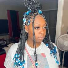 100颗塑料珠子，10x12毫米大孔珠子，混合非洲蓝色发饰珠，带拉绳针的发圈，美发工具，美发套装 - 藍色混色 - 查看 10