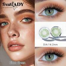 FRESH LADY Freshlady 1 paire de lentilles de contact colorées, 14,0-14,20 mm, utilisation annuelle ou 6 mois, lentilles de maquillage créatives pour les yeux, couleur vive de printemps, maquillage beauté des yeux vert/gris, pour le travail, l'école, le port quotidien, les fêtes, cadeau pour les amis - 0 - Voir 14