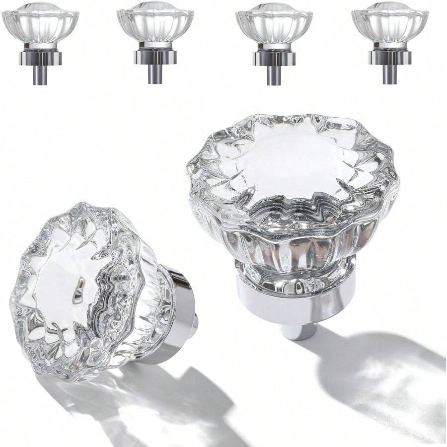 Juego de 4 pomos de vidrio clásico para clóset de cocina clóset clóset clóset clóset accesorios de decoración únicos con tornillos de arandelas cromo pulido - Cromopulido - Ver 1