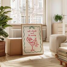 1pc Frameless Minimalist Christmas Wall Art, Santa Claus With Wine Glass Holiday Poster, Vintage Winter Theme Party Decor For Living Room, Bedroom, Dorm | Festive Home Decor, Christmas Gift, Room Decor Aesthetic