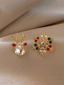 CVNANA 1Pair Fashionable And Exquisite Colorful Snowflake Elk Asymmetrical Earrings, New Sweet And Cute Unique Christmas Party Earrings, Suitable For Women To Wear Daily Or Office, The Best Choice For Anniversary/Birthday/Christmas/Valentine'S Day Gifts