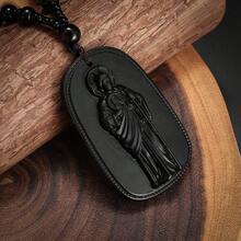 Religious Gift Imitation Jade Birth Buddha Protection Buddha Bodhisattva Pendant Ancient Style Jade Guardian Necklace - 綠色 - 查看 4