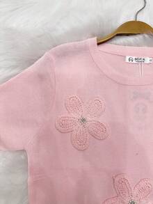 Bin Hang - Blusa feminina de manga curta em malha bordada com losangos