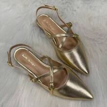 Women's Slingback Patent Leather Comfortable Casual Flat Sandal With Buckle - 金子 - 查看 2