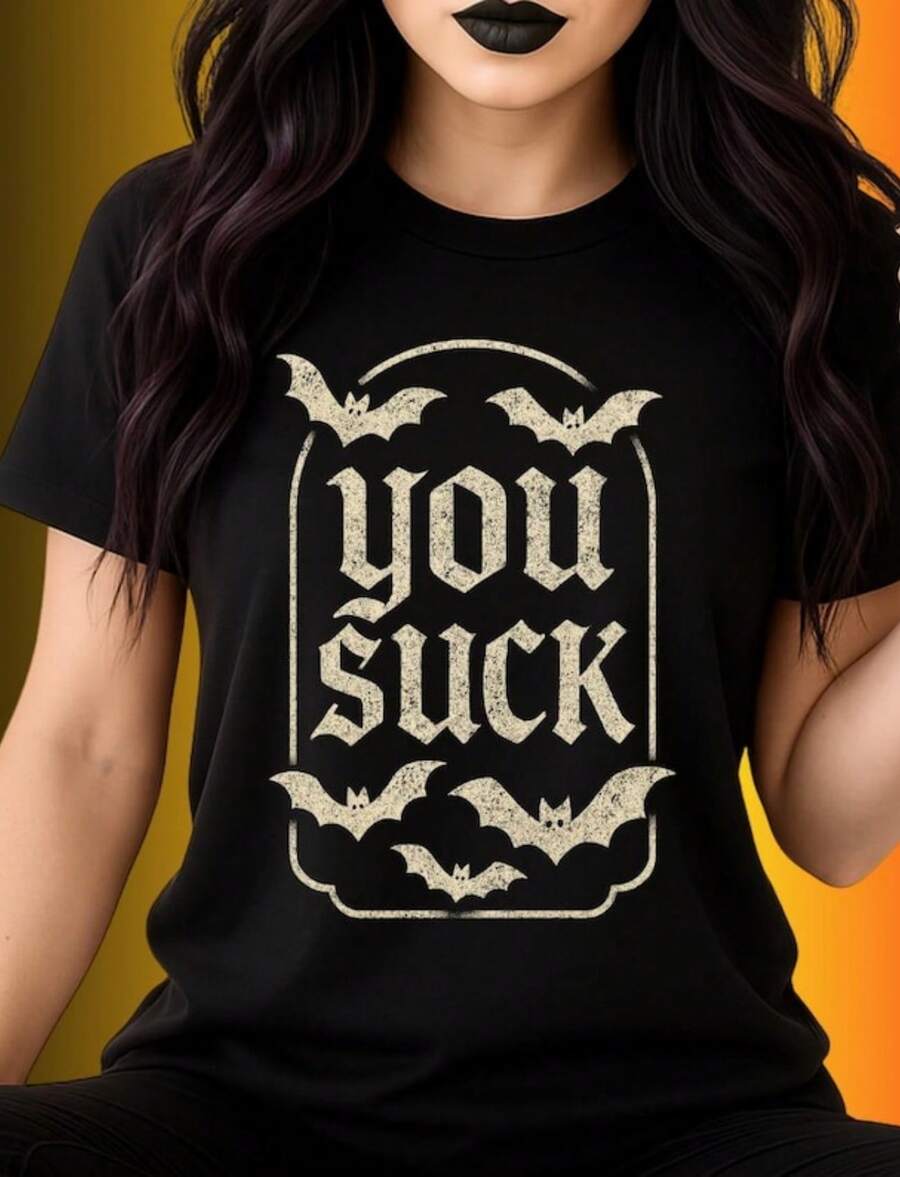 Halloween Quote Gothic Vampire Bat Tee Halloween Sarcasm Shirt Rude Tee Funny Rude Halloween Shirt D - 黑色 - 查看 1