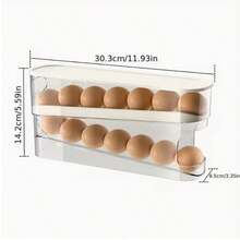 2-stöckiger rollender Eier-Spender-Organizer - Lebensmittel- Kunststoff platzsparende Kühlschrankablage mit transparentem Design für einfachen Eier-Zugriff & Bruchverhütung, Leiterregal-Stil, Eierhalter für den Kühlschrank