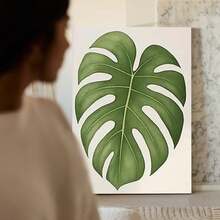 Monstera Leaves, Tropical Plants, Realistic Watercolor Style Canvas Wall Art, 1Pc 2D Flat Printing, For Living Room Office Wall Decor For Bedroom Bathroom Framed Wall Poster Art Prints Ready To Hang Pictures Home Decorations - 彩色 - 查看 5