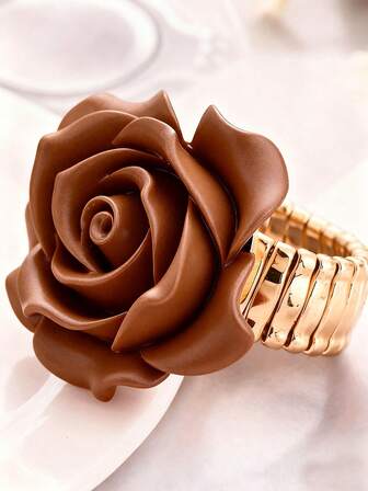 1pc Delicate Red Rose Decor Ring, Wedding Jewelry, New Year & Valentine's Day Gift For Women