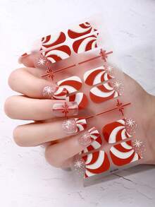 48 قطعة مجموعة شرائط طلاء أظافر فرنسي للكريسماس، شرائط أظافر ذاتية اللصق بنقاط ثلجية بيضاء وحمراء، ملصقات أظافر للنساء لتزيين أظافرهن في عيد الميلاد