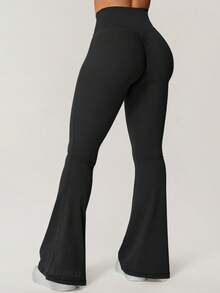 Yefecy 女士高腰瑜伽紧身裤，喇叭裤型，高腰修身瑜伽裤，阔腿瑜伽裤，弹力工作裤，适合运动、跑步、骑行、瑜伽、匹克球等休闲运动，黑色春季款 - 黑色 - 查看 6