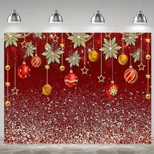 خلفية بانر ديكور عيد الميلاد، تتميز بخلفية حمراء لعيد الميلاد مع رقائق الثلج والزينات المعلقة، متعددة الاستخدامات، ديكور حفلة متعدد الأغراض، قماش خلفية عيد الميلاد، متوفر بأحجام مختلفة، مسطح 2D.