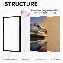 2pcs 30x40 Solid Wooden Picture Frames With Plexiglass, A4 Photo Frames With Stand Tabletop Or Wall Hanging, 12x16 Poster Frame, A3 Certificate Hoto Frames, A5 Black Frame, 8x10/11x14/6x4/5x7 Black Wooden Picture Frames. - Black - View 8