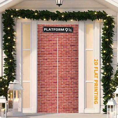 2D Halloween Christmas Party Backdrop, 89.92x199.9 Cm, Polyester, Brick Wall Photography Prop, Wizard Themed Wall Decor, No Feather, Home Kitchen Party Supplies