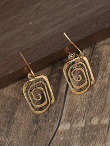 1 Pair Vintage Style Asymmetrical Geometric Hollow Metal Spiral Drop Earrings For Women, Daily Wear - Vàng cũ - Xem 2
