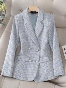 2025 Autumn/Winter New Blue Woolen Blazer Jacket For Women, High-End Elegant Lady Suit Coat - Blue - View 5