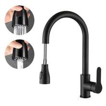 Stainless Steel Kitchen Faucet Single Hole Pull Out Spout Kitchen Sink Mixer Tap Stream Sprayer Head 360 Rotation Faucet Black Kitchen Items Kitchen Accessories Kitchen Tools - Black - View 5
