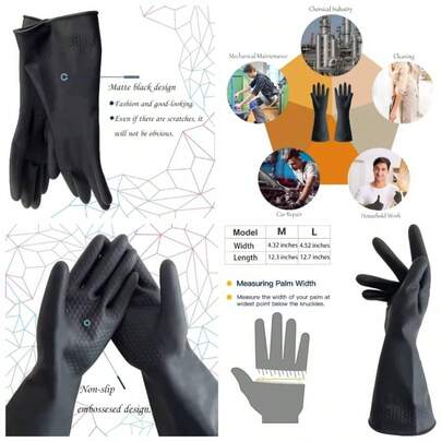 Guantes de goma de limpieza negros, guantes de ltex para lavado de platos, guantes qumicos reutilizables resistentes, un par mediano