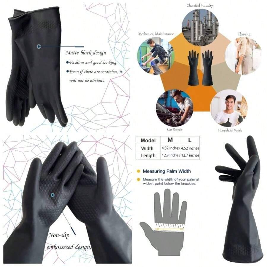 Guantes de goma de limpieza negros, guantes de ltex para lavado de platos, guantes qumicos reutilizables resistentes, un par mediano