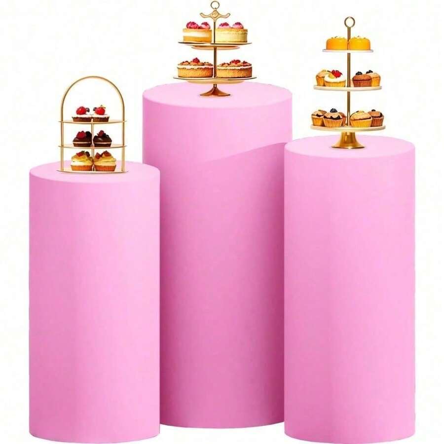 Cylinder Covers Set Of 3 Spandex Cylinder Pedestal Stand Covers Red Cylinder Cover Round Pedestal Cylinder Covers Multicolor Pedestal Cover For Wedding Party Ceremony DecorationKF - 粉色 - 查看 1