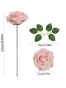 10/50/1000 支装（每套 25 支，每支含 25 片叶子）逼真象牙色泡沫仿真玫瑰花，带茎，适用于 DIY 婚礼花束、洗礼中心装饰、派对装饰、家居装饰 - 淺粉色 - 查看 2