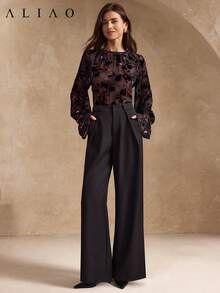 Aliao minimalistische hochtaillierte Taschen Maxi Gerade Hose, Gerichtsstil, auffallend, Halloween, Business Lässig Frau, Valentinstag, elegante Damen, Herbst & Winter