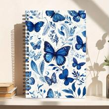 Blue Butterfly Floral Spiral Notebook - Elegant Blue Butterfly And Leaf Design, Gold Accents On Cover, Durable Binding And High-Quality Paper, Portable Aesthetic Notebook Suitable For Diary, Art, School, Office, Travel Use - Ideal For Students, Professionals And Artists - Multicolor - View 6
