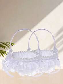 1 pezzo Cestino floreale bianco, cestino portapetali da sposa con fiocco in tessuto di pizzo, decorazione romantica e moderna per matrimoni, feste e utilizzo quotidiano, accessorio per danza