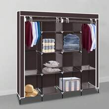 67" Dark Brown Portable Clothes Closet Wardrobe – 12 Shelves & 4 Side Pockets, Storage Rack – Ideal For Bedroom, Dorm, Guest Room – Organizes Clothes, Accessories – Space-Saving - Black - View 1