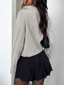 Autumn/Winter New Women's Casual High Neck Twisted Flower Long Sleeve Knitted Sweater Tops Women Fashion Loose Simple Old Money Style Graduation Sweater Pullover White Long Sleeve Top