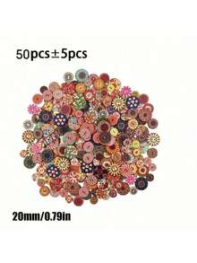 50pcs 15mm & 20mm Mixed Color Smooth Retro Wooden Buttons, 2-Hole Flat Wooden Buttons, Suitable For DIY Sewing Crafts Decoration Or Wooden Crafts For Notebooks