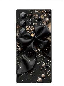 1pc Fashionable Pearl Bow Phone Case Protective Cover, Black TPU Soft Shell, Scratch & Drop Resistant, Compatible With Huawei Honor, Redmi, Galaxy A/S Series, Pixel 6A/7A/8A, 12T/13T/14T