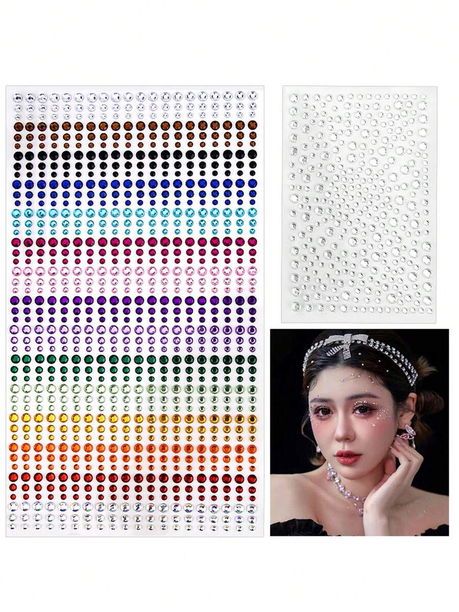 2/4/6mm 面部水钻、发饰贴纸、眉毛水晶宝石贴纸、钻石贴纸 - 綠色 - 查看 1