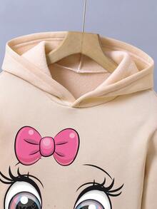 Kleinkind Cartoon Muster Warmer Kapuzenpullover und Sweathose Set - Aprikosenfarben - Übersicht 3