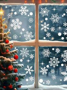 ملصقات نافذة بشكل رقائق الثلج البيضاء بمساحة 1/4 ورقة، ملصقات ديكور نوافذ بموضوع عيد الميلاد الأبيض، ملصقات رقائق الثلج الشتوية لحفلات، لوازم حفلات موضوع فروزن وعيد رأس السنة، للنوافذ الزجاجية، ديكور مكتبي شتوي، ديكورات حفلة رأس السنة بموضوع الثلج والجليد (توصيل ورقة عشوائية واحدة)