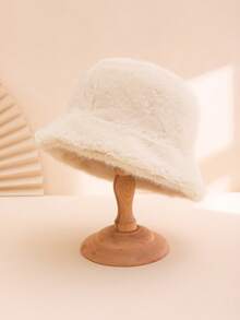 1 件男女通用纯色蓬松宽边休闲渔夫帽，讨人喜欢，温暖，适合秋季，适合日常休闲、情侣出游