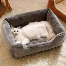 SUNFIONA 1pc Soft Pet Bed For Cats & Small Dogs - Plush Polyester Fill, Blue Paw Print Design, Durable Indoor Sofa Cushion, Easy To Clean, Cozy & Comfortable For Indoor Pets, Cat Bed, Playful Pet Design, Easy Clean Material