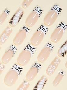 Instantly Upgrade Your Look With 24pcs Black Nails Press On Nails Long Square Nails Elegant Sparkling Rhinestone Star With Black Stripes French Tip Nails Full Coverage Fake Nails For Women And Girls Includes 1sheet Adhesive Tabs & 1pc Mini Files Suitable For Party Date And Office Daily Wear False Nails Jelly Glue Is Randomly Shipped