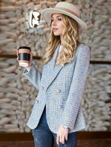 2025 Autumn/Winter New Blue Woolen Blazer Jacket For Women, High-End Elegant Lady Suit Coat - Blue - View 3