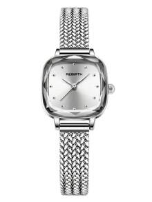 1 件女士复古方形表盘简约优雅不锈钢表带石英手表，适合日常佩戴 - 銀色 - 查看 9