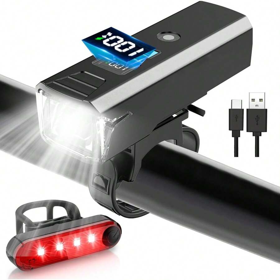 ANNA TOSANI Luces Bicicleta Delantera y Trasera, Luces Bicicletas Faros Delanteros & Rojo Traseros USB Recargable con indicador de Nivel de Batería, Linterna Bicicleta para Ciclismo Carretera Montaña - 1 - Ver 1