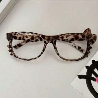1pc Cute Leopard Print Retro Bow Tie Eyeglasses Frame (No Lenses), Suitable For Daily Wear, Travel, And Photography