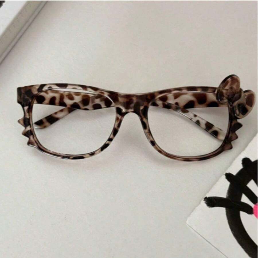 1pc Cute Leopard Print Retro Bowknot Eyeglasses Frame (No Lenses), Suitable For Daily Wear, Travel, And Photography