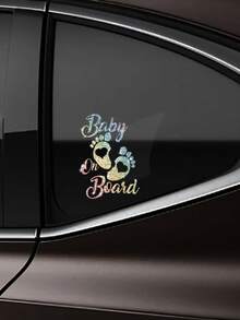 1pc Baby On Board Reflective Footprint Car Sticker, Vinyl Safety Warning Decal For Automotive Window And Bumper, Car Decoration - Multicolor - View 3