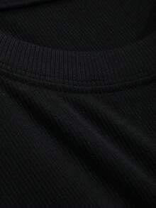 Livesso Women's Black Round Neck Long Sleeve Fitted Elegant Charming Gentle Sweet T-Shirt - Black - View 5