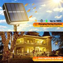 Solar Fairy Lights, 2 Pack, Total 80 Feet 200LED Solar String Lights Outdoor Waterproof 8 Lighting Modes For Yard Fence Party Garden Patio Home Holiday Tree Outdoor Decoration (Warm White) - 暖白燈光 - 查看 2