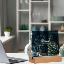 Panneau acrylique de renne de Noël bleu d'hiver, décoration de bureau Wonderland gelé - Joyeuses fêtes et bonne année, décorations de Noël bleu givré pour la maison, centre de table élégant