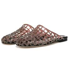 Womens Clear Jelly Shoes Slip On Closed Toe Jelly Mesh Flats Sandals Slides Comfortable Summer Beach Slippers - màu đen - Xem 3